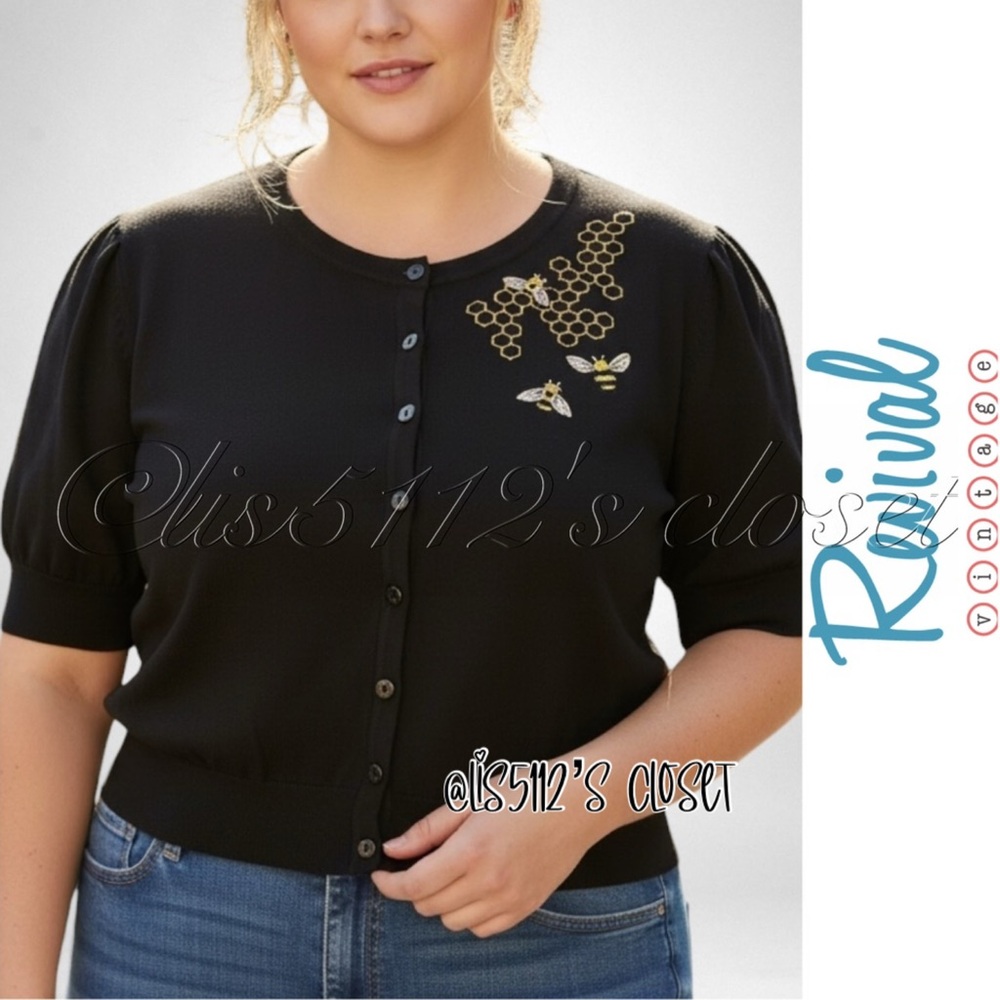 Rival Vintage Black Bumble Bee Honey Bee Cropped Cardigan 18 2X